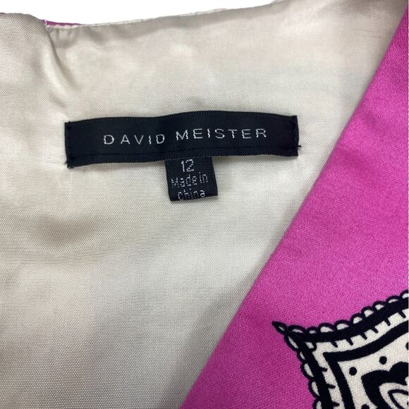 David Meister Sheath Dress Women's Size 12 Multi Geometric Cap Sleeve Back Zip - Picture 7 of 16